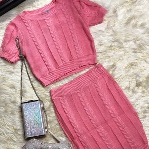 Pink two piece sweater skirt set